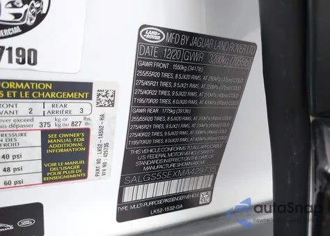 2021 Land Rover Range Rover P525 Westminster from USA, damaged, VIN SALGS5SEXMA429735